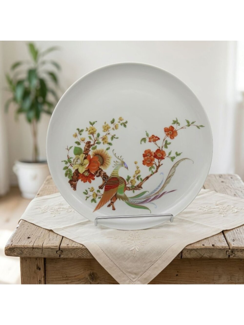 Kaiser Olivia Plate Floral & Peacock Paradise Bird Germany Vintage 11"